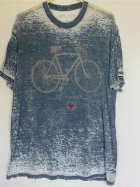 Box lunch Men's Blue White Marble Schwinn Graphic Bicycle T-Shirt Paper Thin